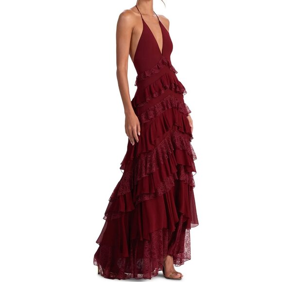 Alice and Olivia Liana V Neck Ruffle Maxi Dress - Picture 6 of 6